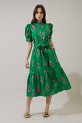 Giles Button Up Midi Dress Saura Floral: GRN-PINKS