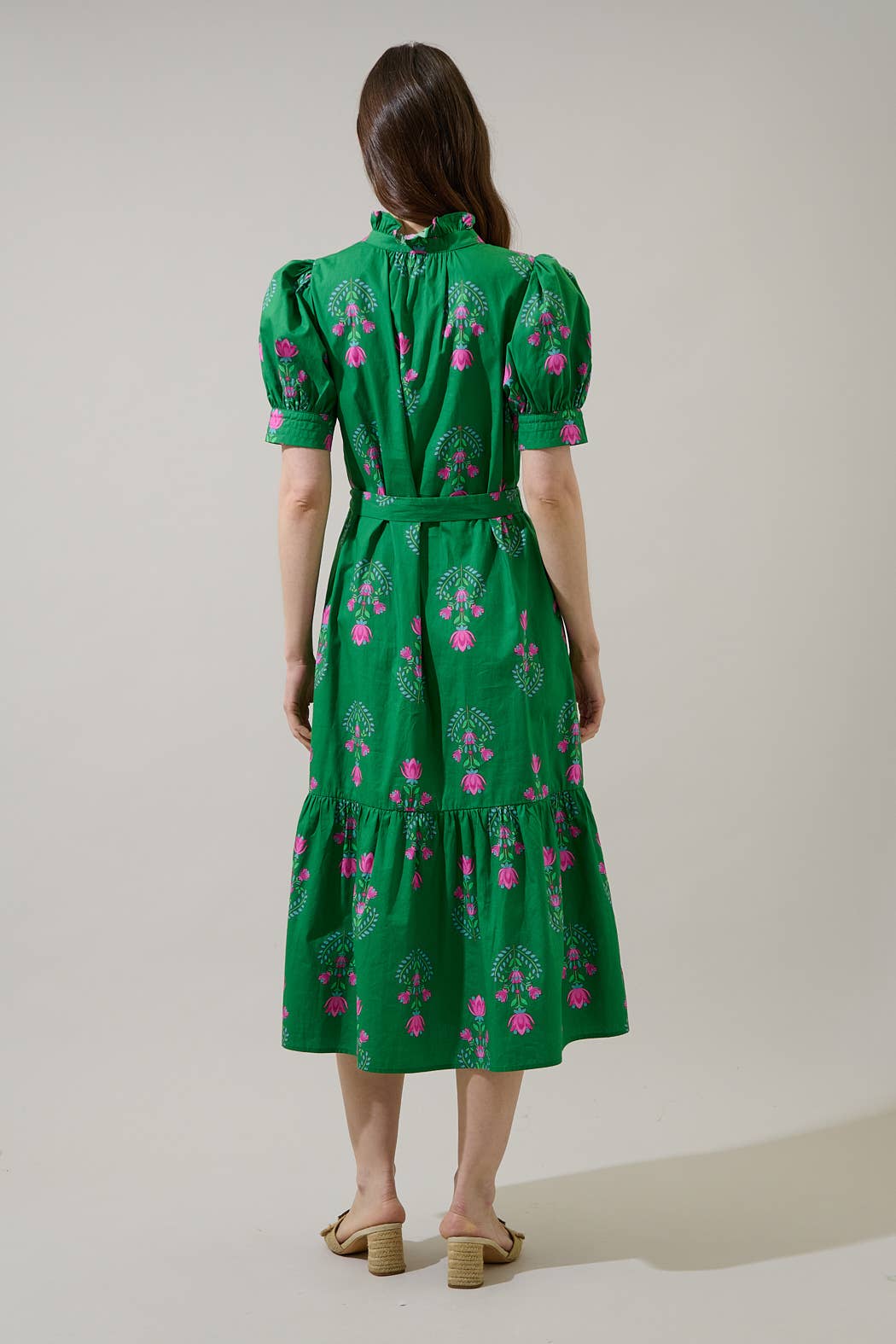 Giles Button Up Midi Dress Saura Floral: GRN-PINKS