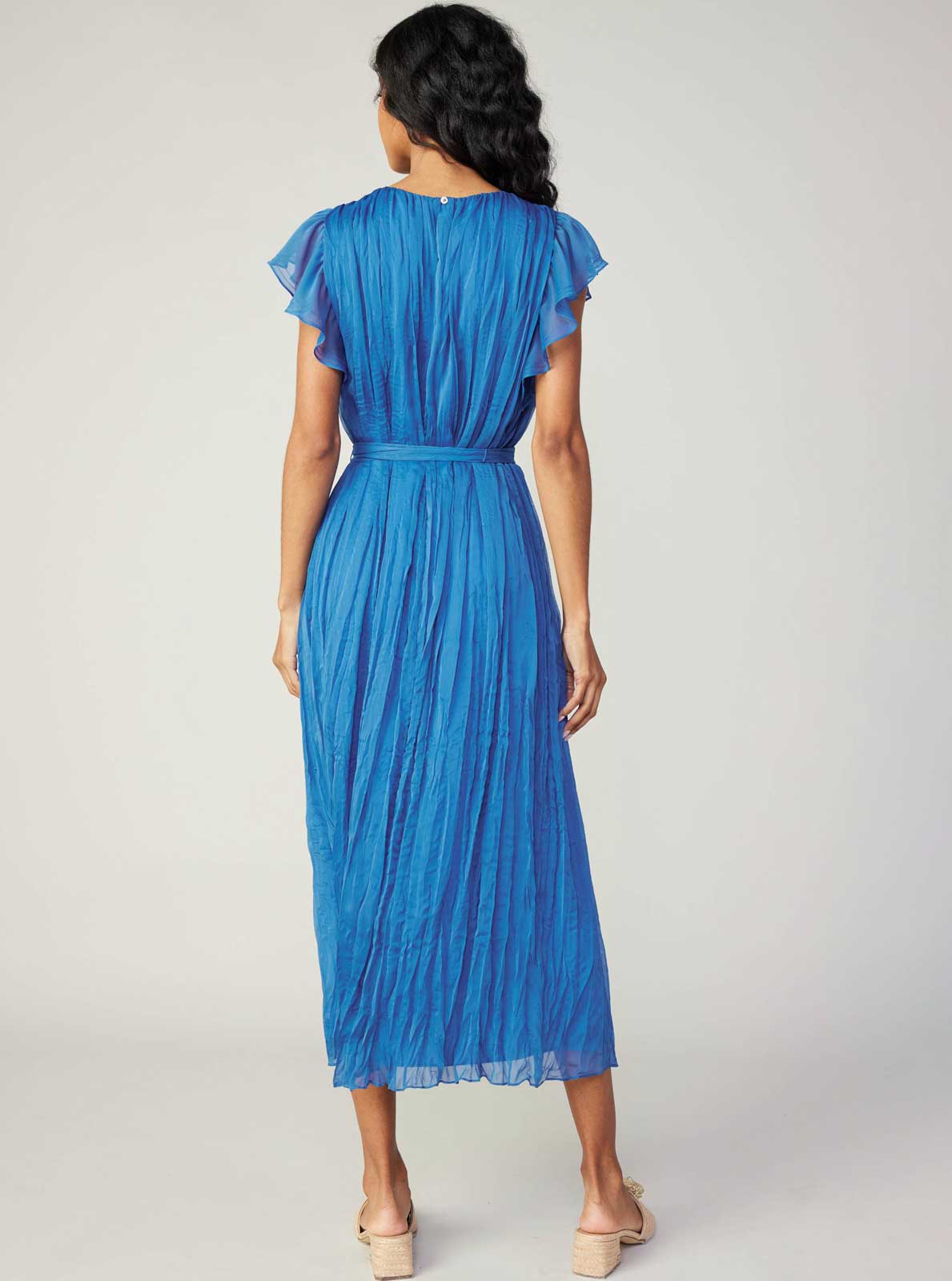 Flutter Sleeve Crinkle Dress: Azure Blue