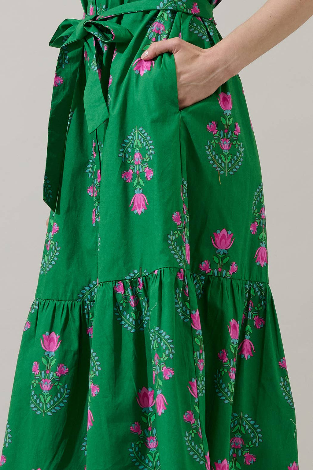 Giles Button Up Midi Dress Saura Floral: GRN-PINKS