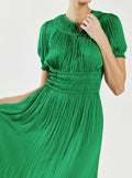 Crinkled Ruch Round Neck Midi Dress: Deep Spring Green