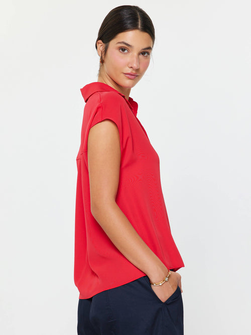 Cap Sleeve Button-down Blouse: Red
