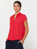 Cap Sleeve Button-down Blouse: Red