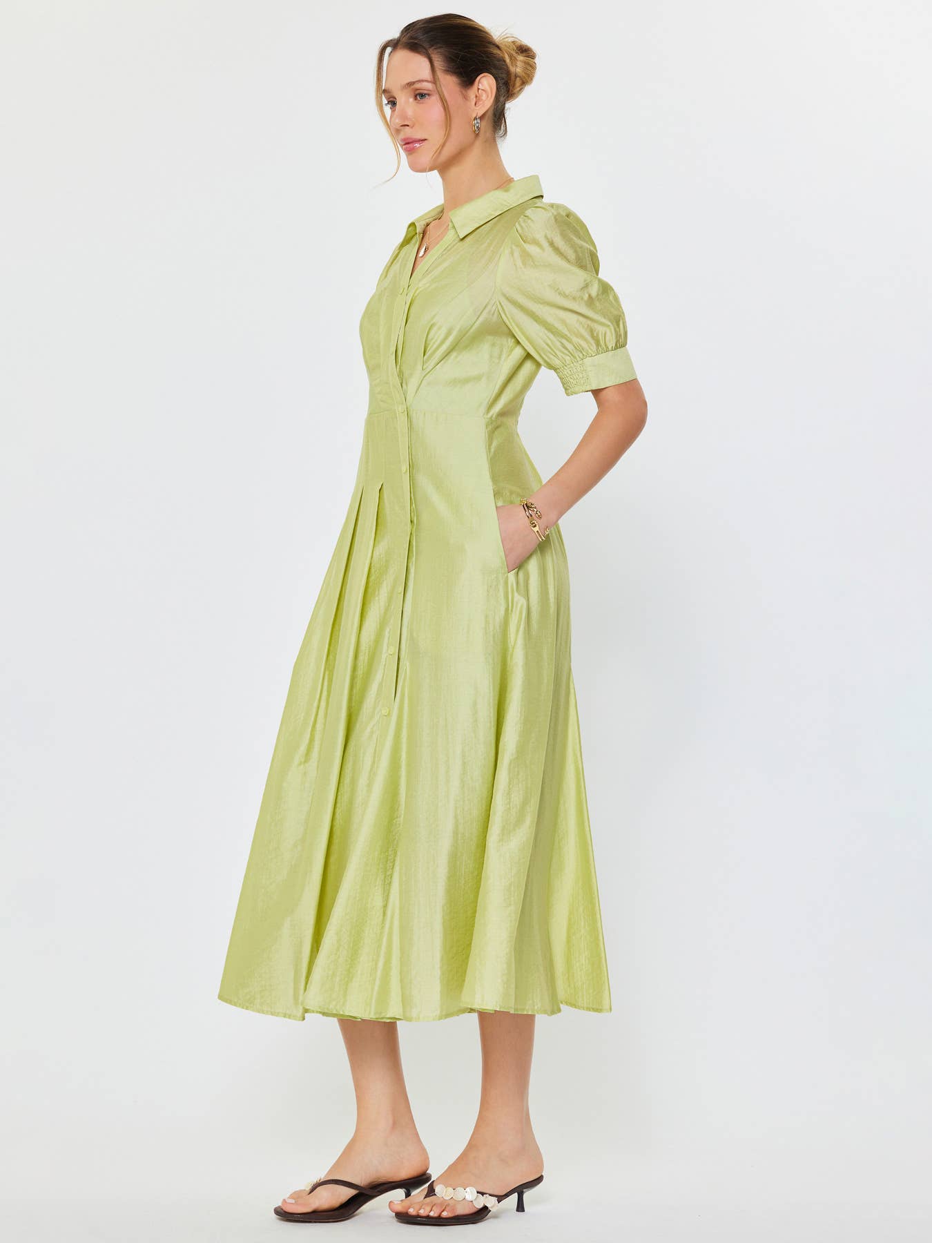 Puff Sleeve Button Down Maxi Dress