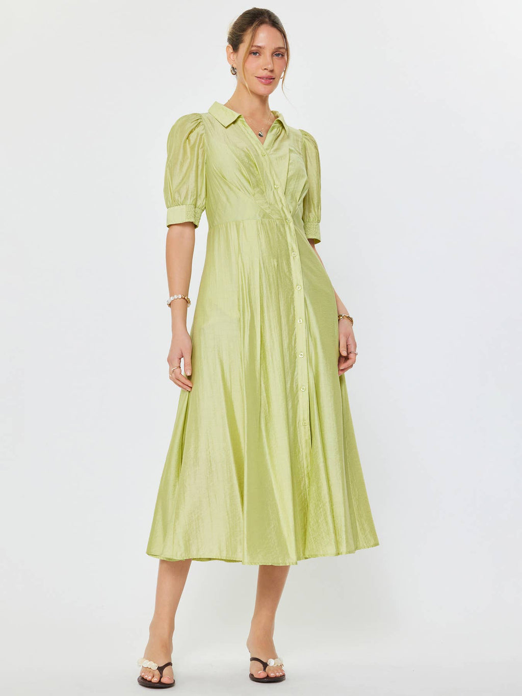 Puff Sleeve Button Down Maxi Dress