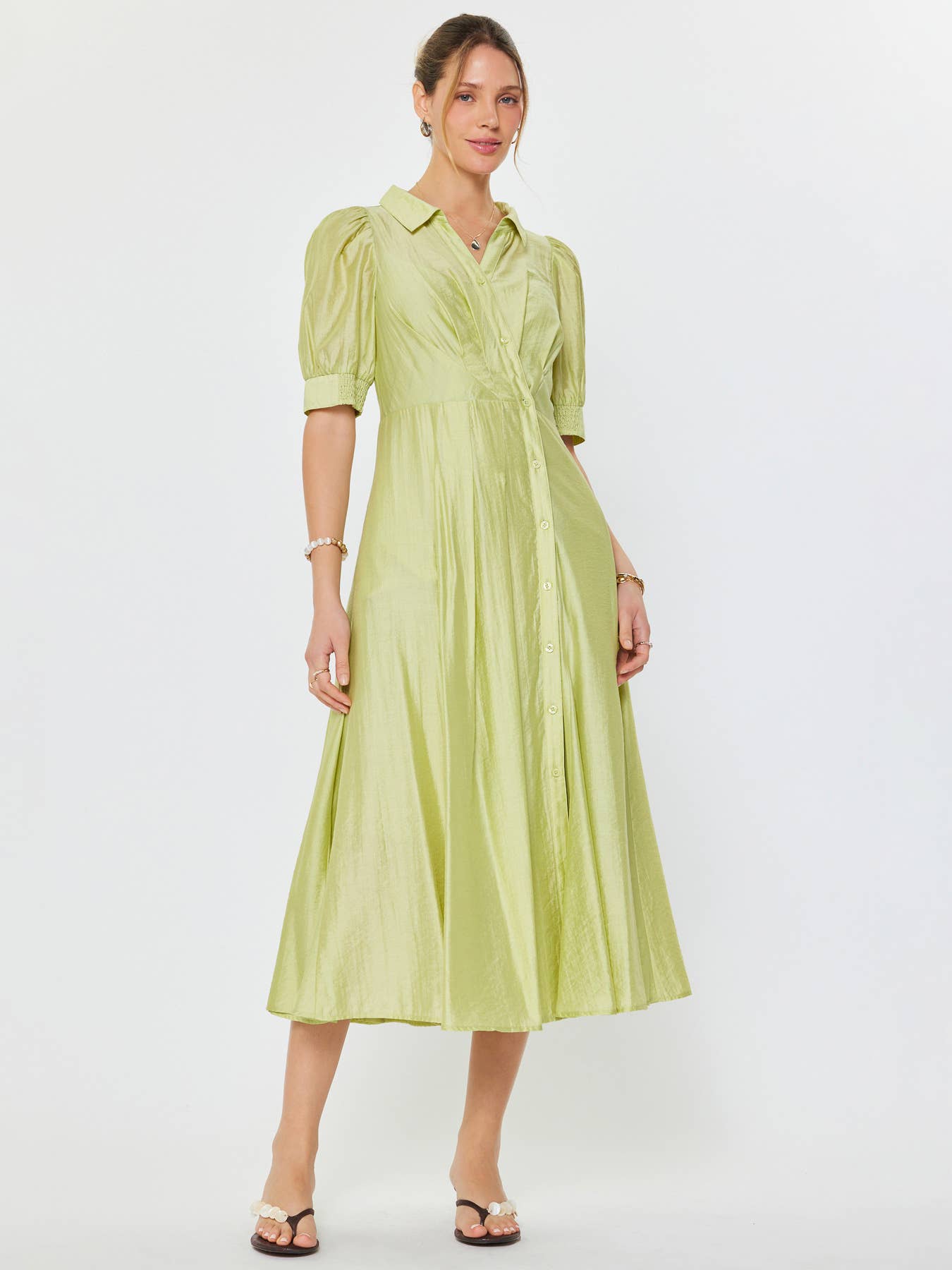 Puff Sleeve Button Down Maxi Dress