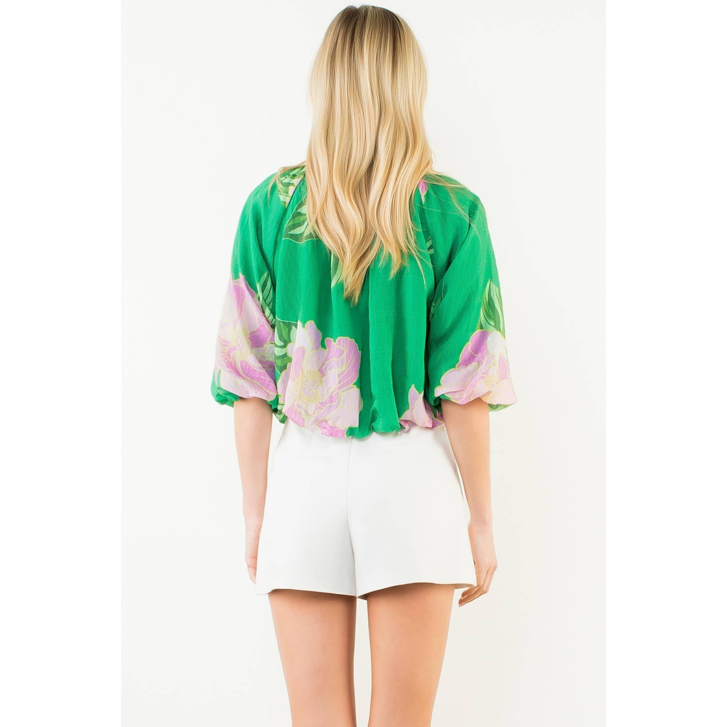 Floral Print Elastic Neck Bubble Top