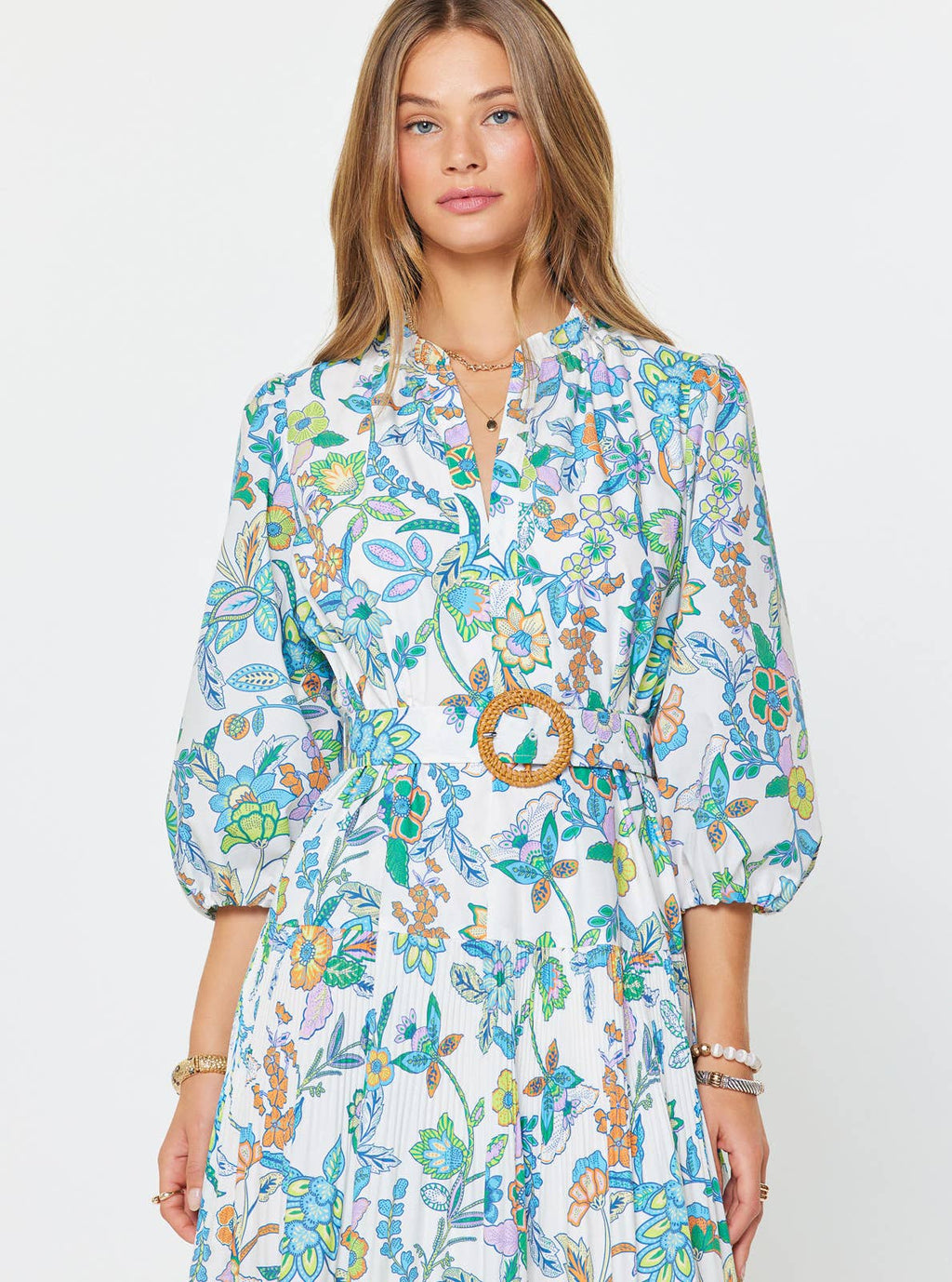 Floral Paisley Pleated Midi Dress