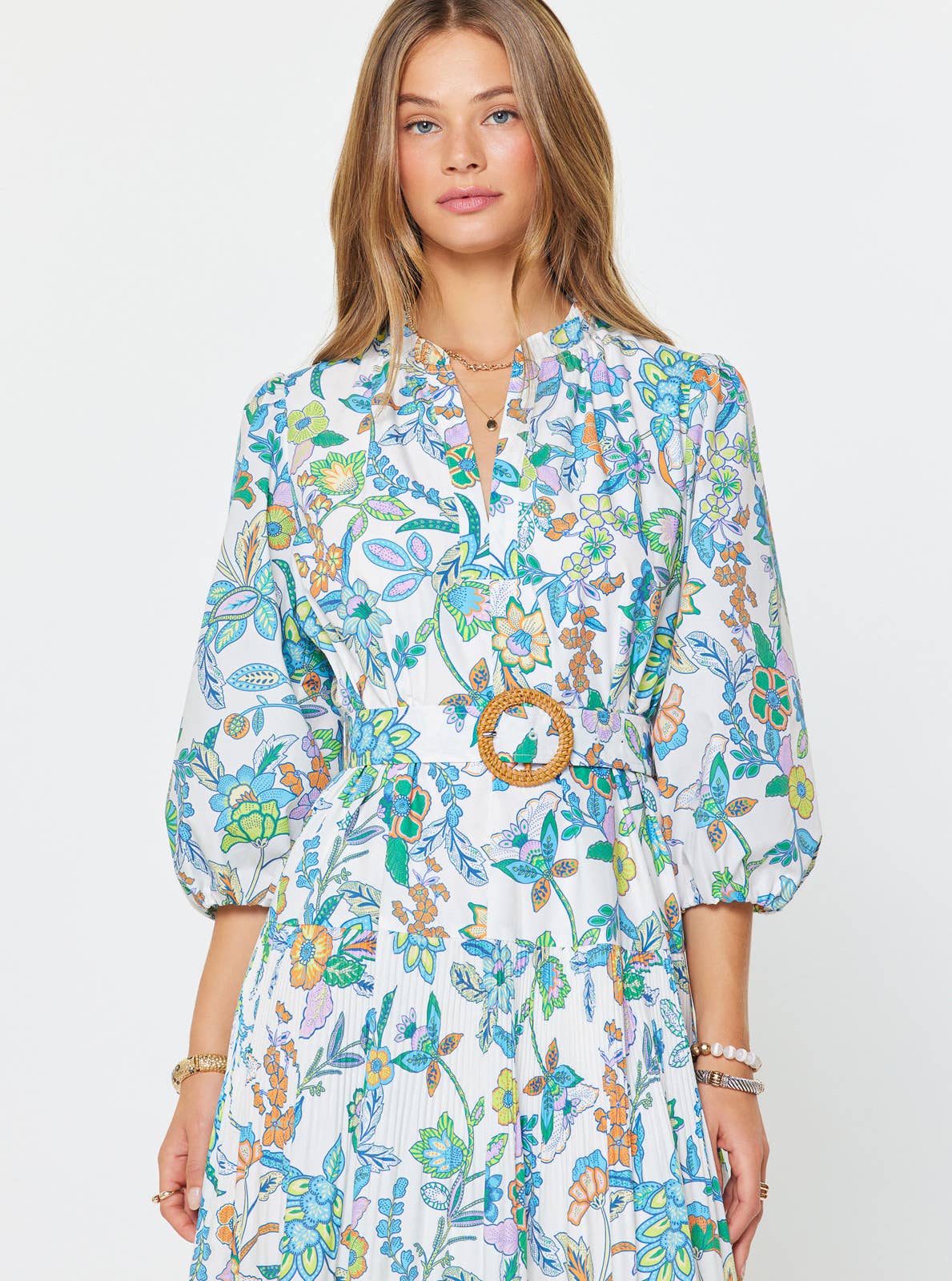 Floral Paisley Pleated Midi Dress