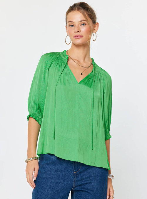 Current Air Angelica Pleated Top: Spring Green