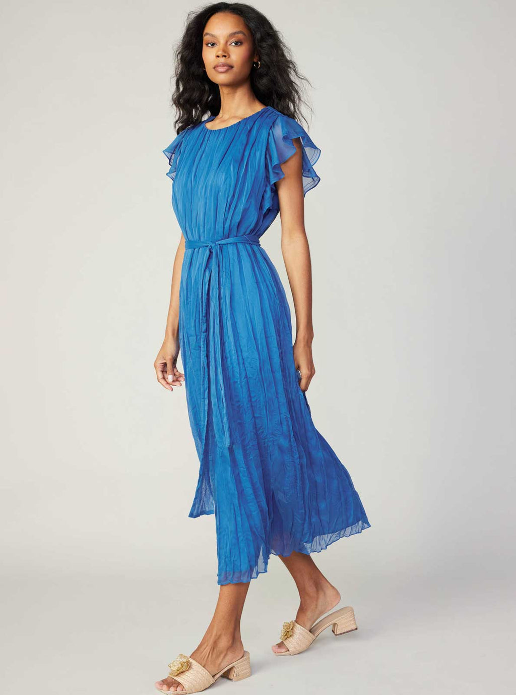 Flutter Sleeve Crinkle Dress: Azure Blue