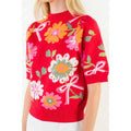 Short Sleeve Floral Detail Knit Top in poppin' Red