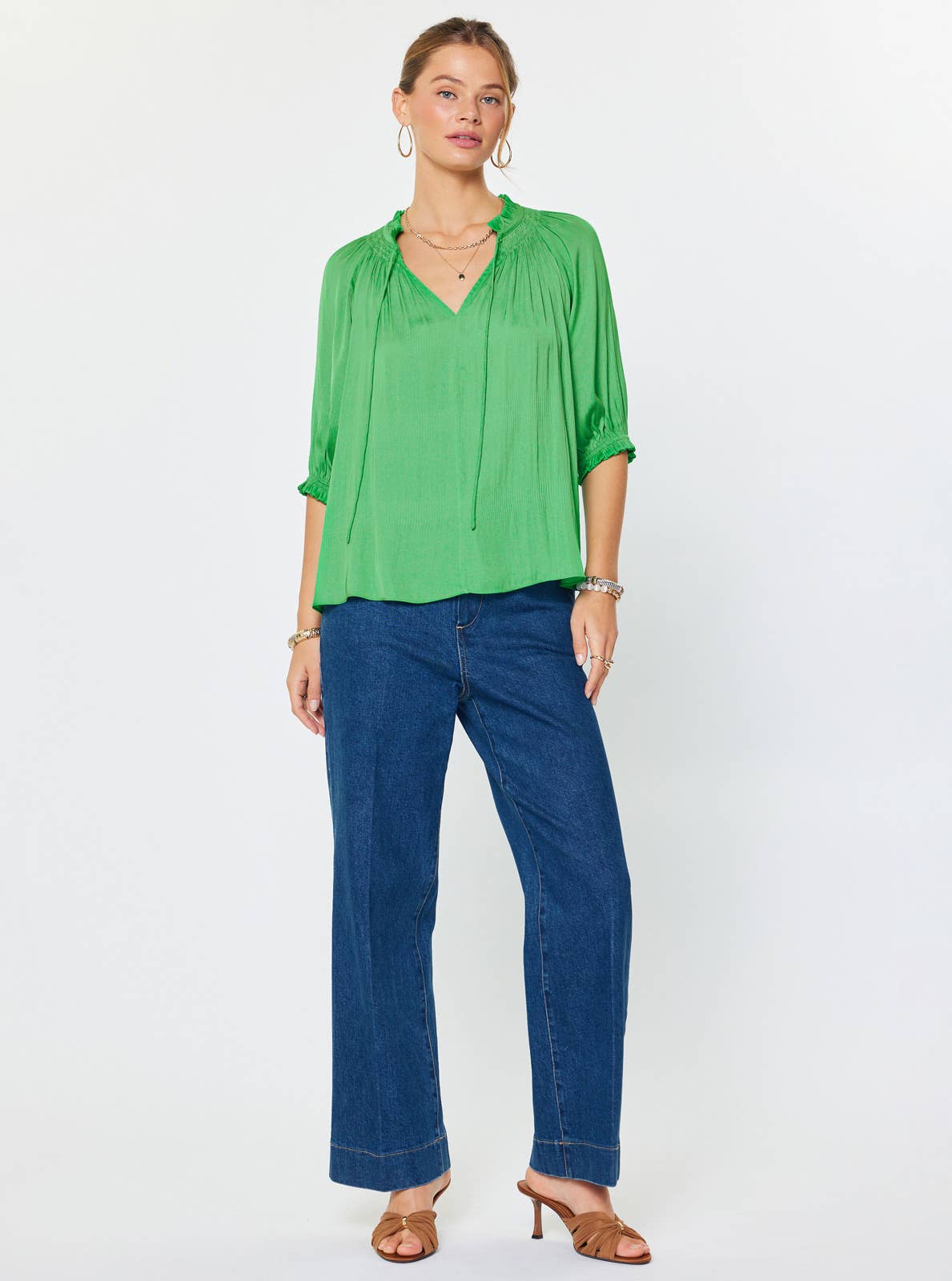 Current Air Angelica Pleated Top: Spring Green