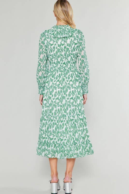 Ruffled Elasticated W/ Smocked Waist Midi Dress