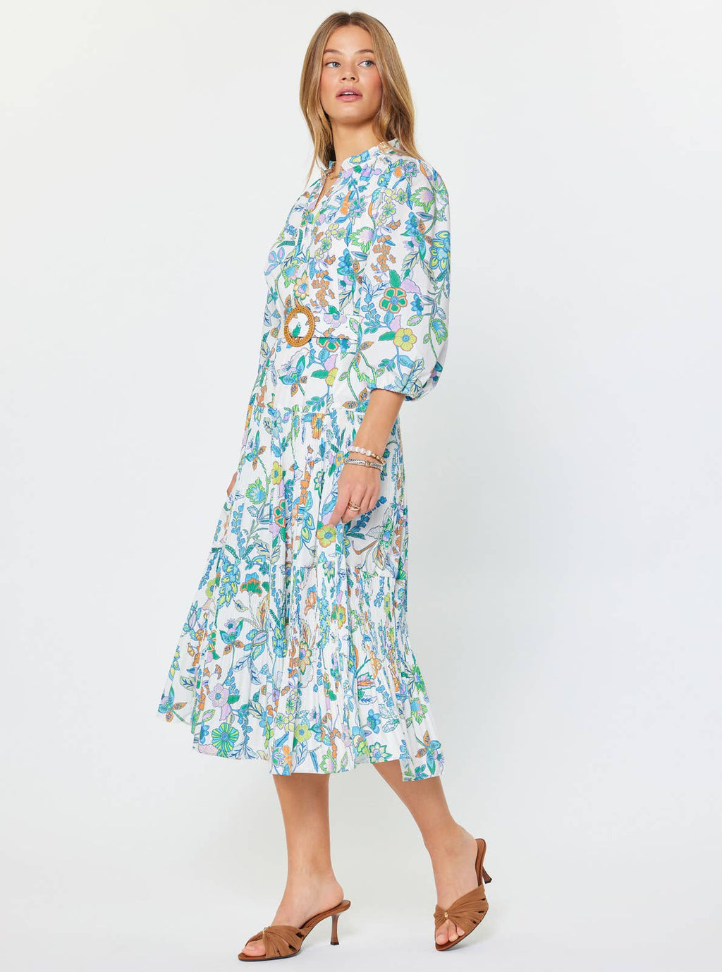 Floral Paisley Pleated Midi Dress