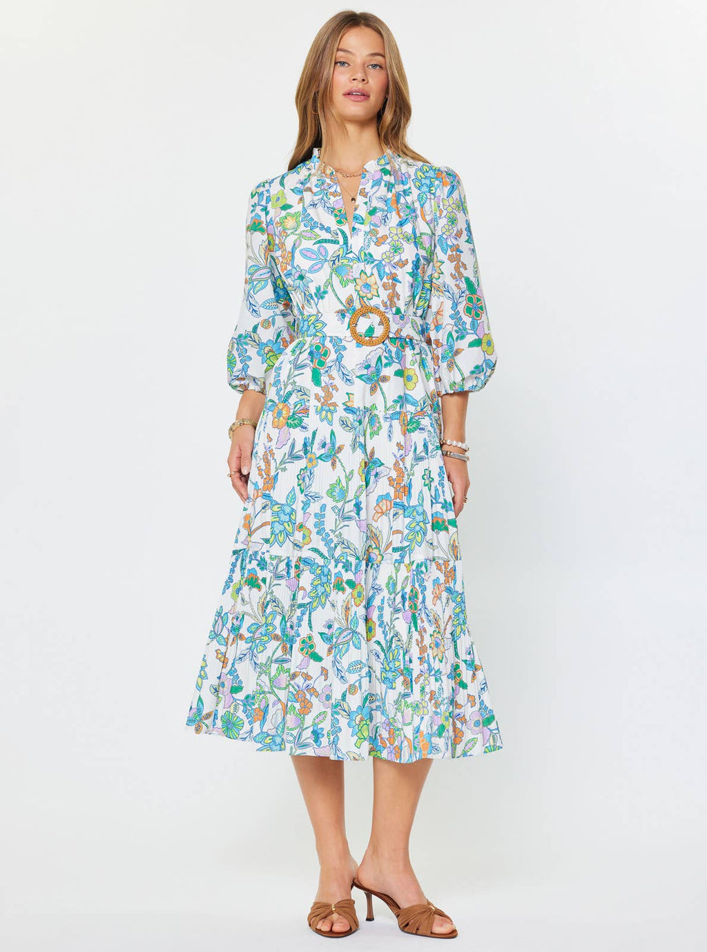 Floral Paisley Pleated Midi Dress
