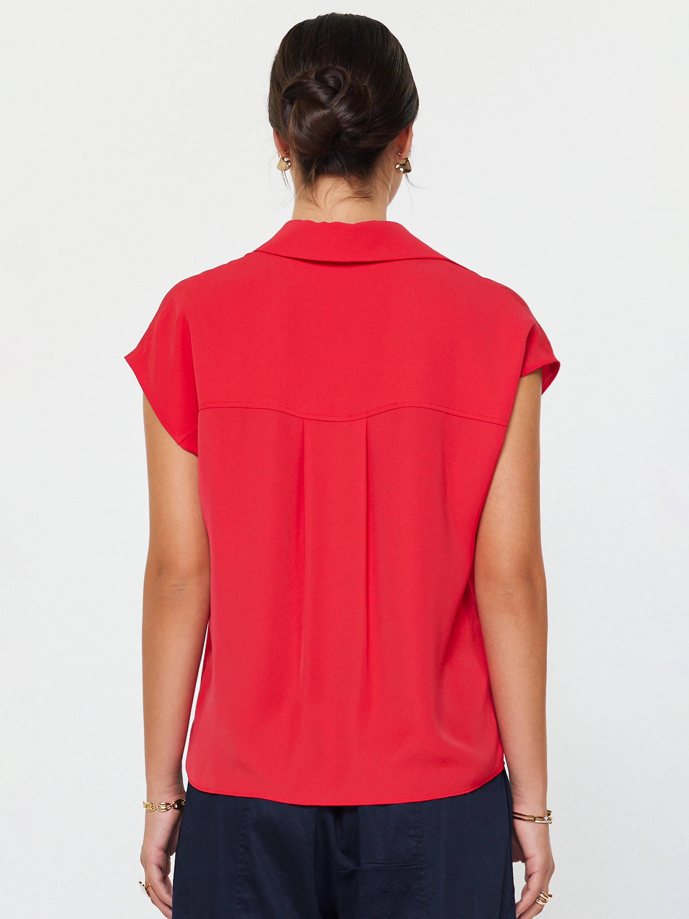 Cap Sleeve Button-down Blouse: Red