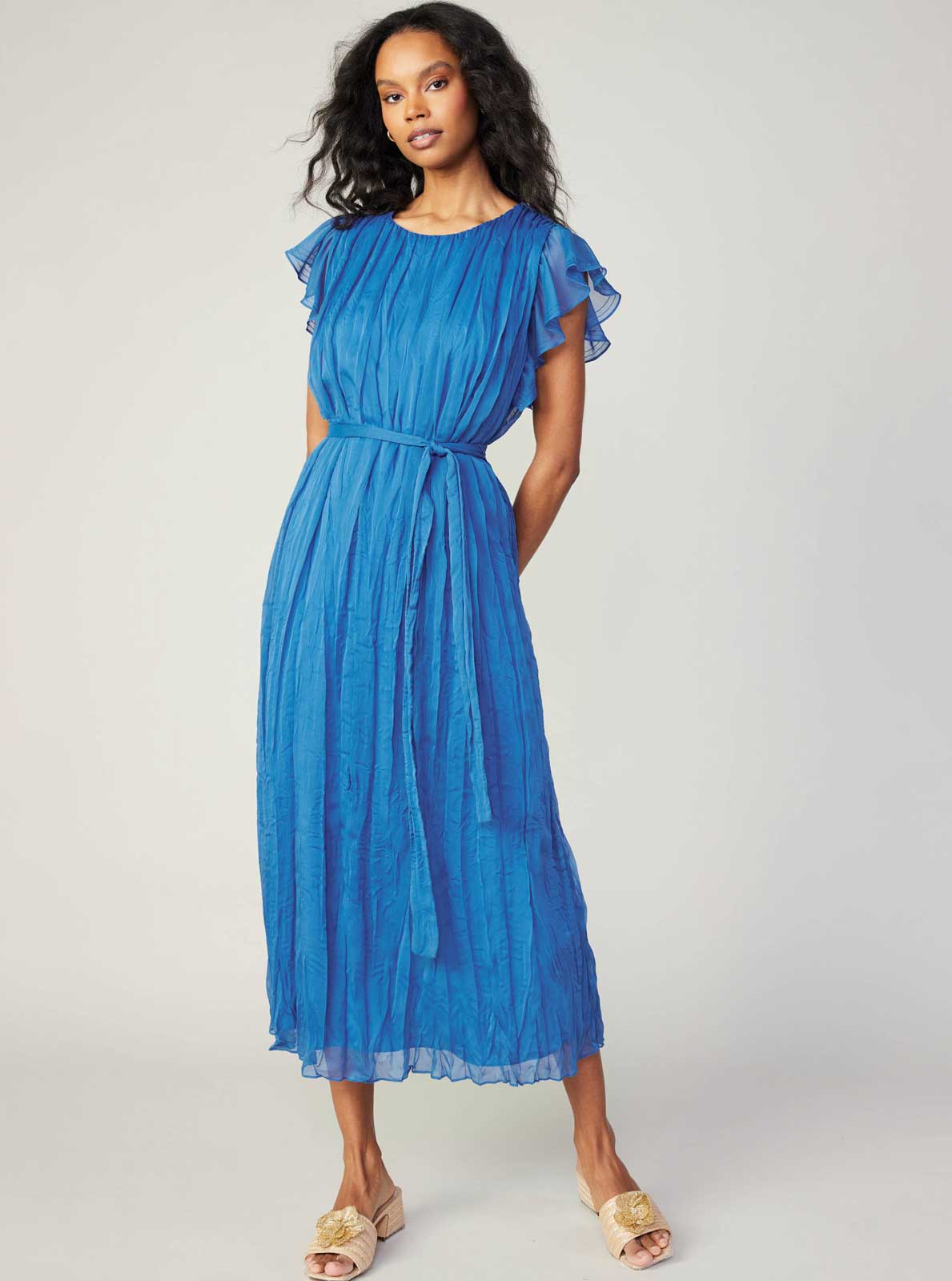 Flutter Sleeve Crinkle Dress: Azure Blue