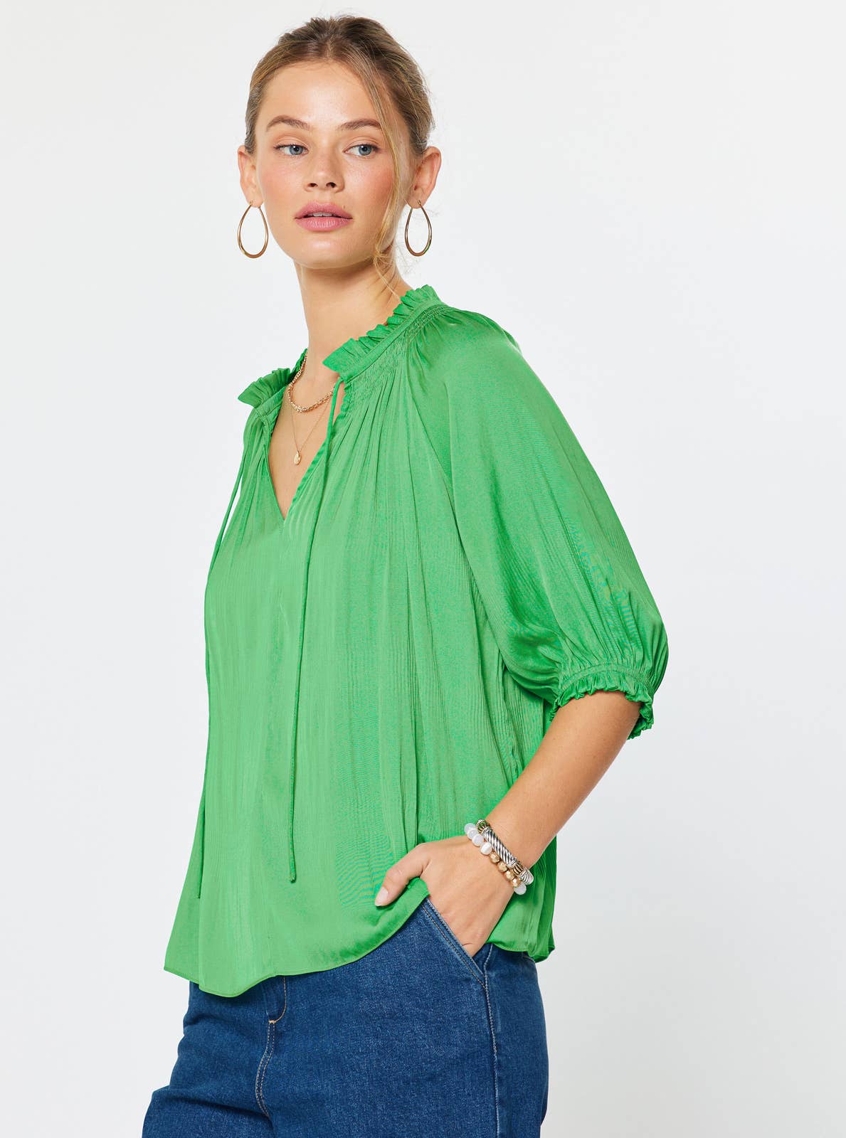 Current Air Angelica Pleated Top: Spring Green