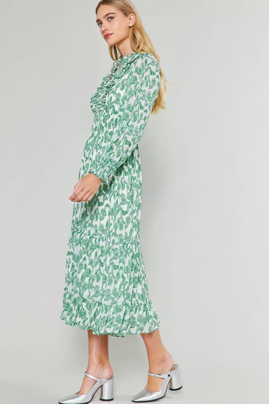 Ruffled Elasticated W/ Smocked Waist Midi Dress